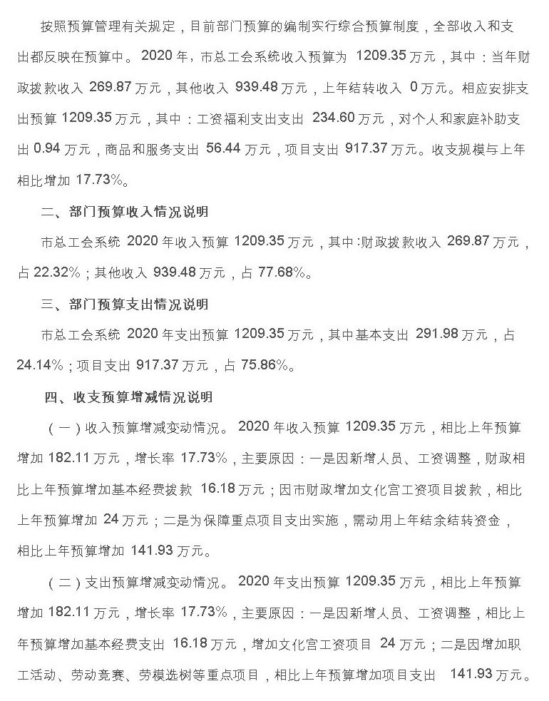 市总工会2020年度部门预算